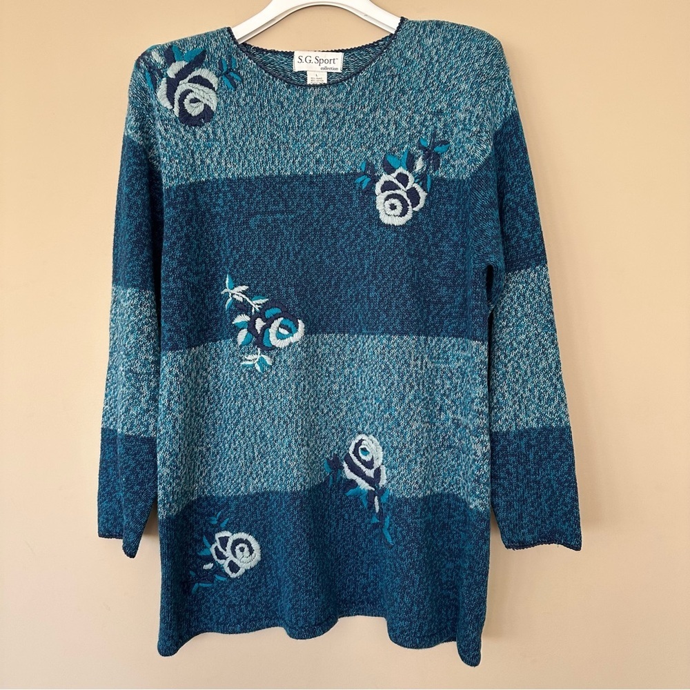 Vintage Sweater Women L Embroidered Roses Floral Cottagecore Grannycore Belle